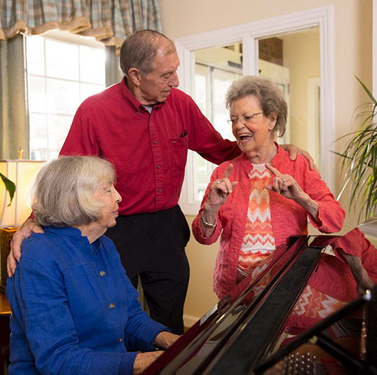 Residents sing at Abbotswood at Stonehenge senior living community in Raleigh, North Carolina