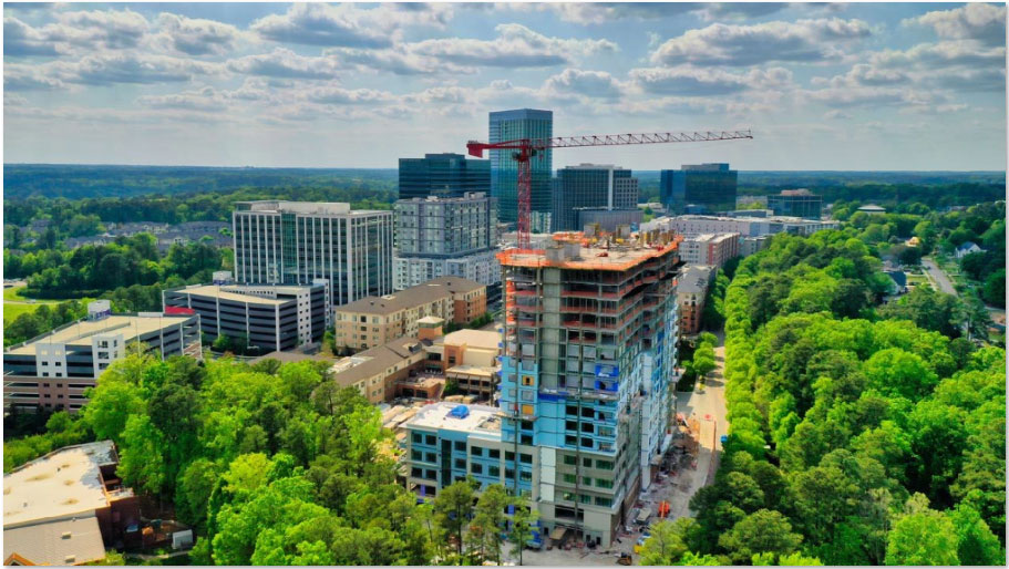 The Cardinal at North Hills east tower expansion drone image, May 2022